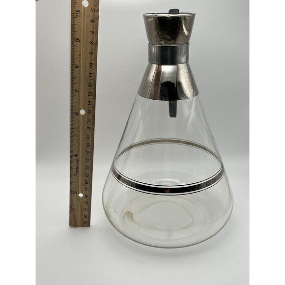 Vintage Inland Glass MCM Large Glass Carafe Pitcher Silver Rim - No Cork/Lid - Picture 5 of 5